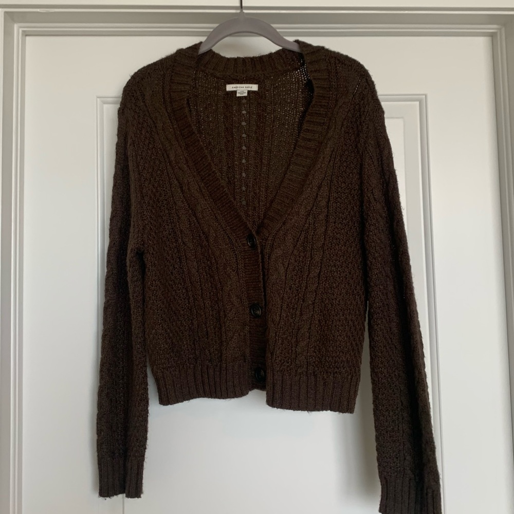 American Eagle Cropped Brown Cardigan